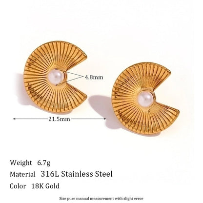 1 Pair Vintage Style Classic Style U Shape Semicircle Stripe Enamel Plating Inlay 304 Stainless Steel Rhinestones 18K Gold Plated Earrings