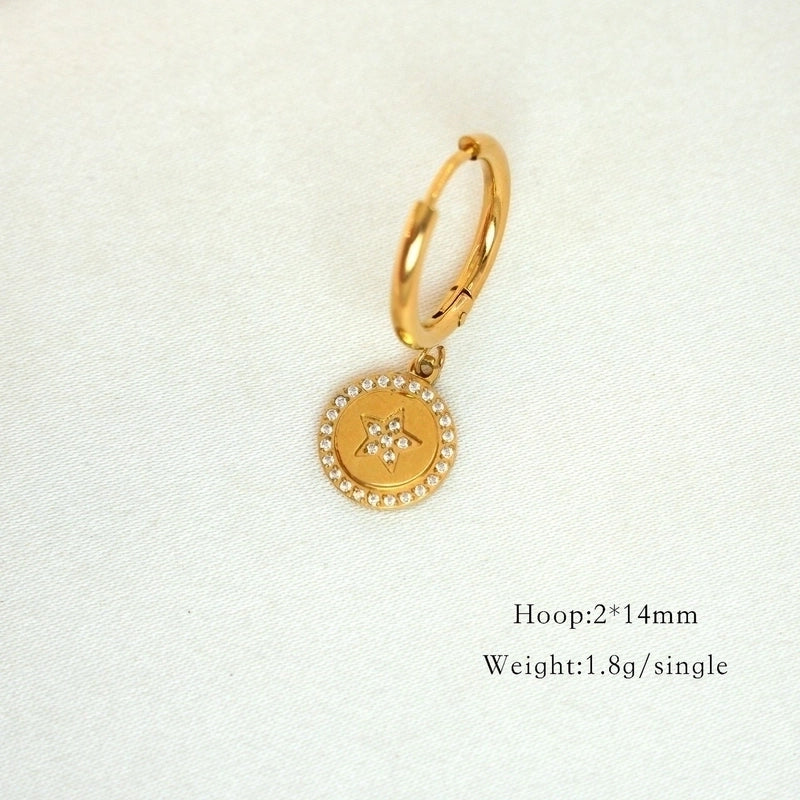 1 Piece Elegant Lady Modern Style Printing Star Pineapple Plating Inlay 304 Stainless Steel Rhinestones White Shell 14K Gold Plated Drop Earrings