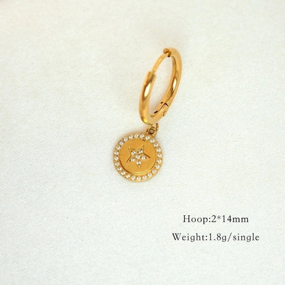 1 Piece Elegant Lady Modern Style Printing Star Pineapple Plating Inlay 304 Stainless Steel Rhinestones White Shell 14K Gold Plated Drop Earrings