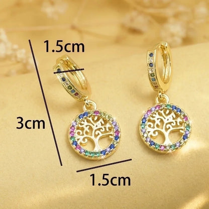 1 Pair Elegant Minimalist Cross Life Tree Plating Copper Zircon Drop Earrings