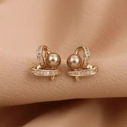 2 Pieces Retro Flower Copper Inlay Zircon Drop Earrings Ear Studs 1 Pair
