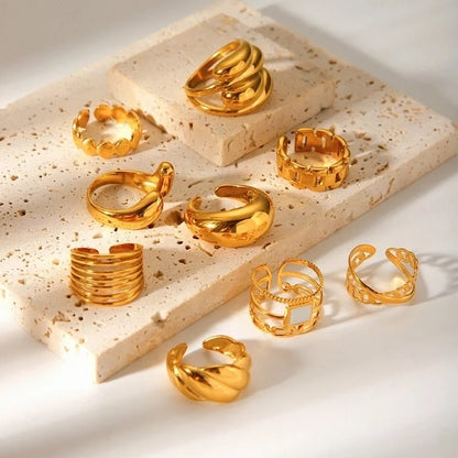 Classic Style Irregular Geometric 304 Stainless Steel Titanium Steel 18K Gold Plated Open Rings