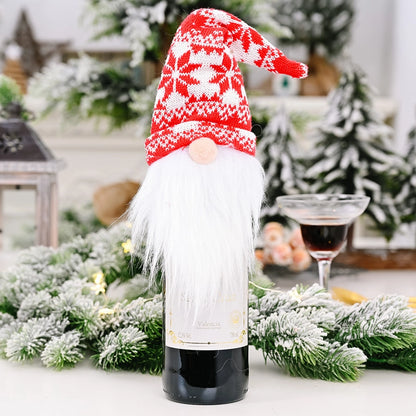 Cross-border New Christmas Decorations Knitted Hat Forest Man Wine Bottle Cover Faceless Doll Wine Cover Red Wine Bottle Decoration