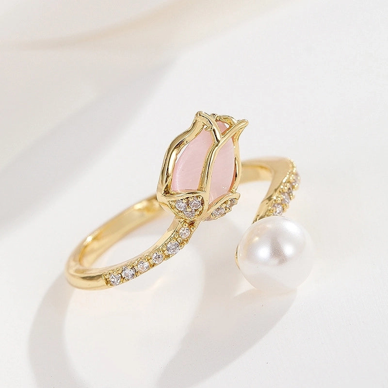 Lady Heart Shape Crown Flower Copper Zircon Inlay Open Rings