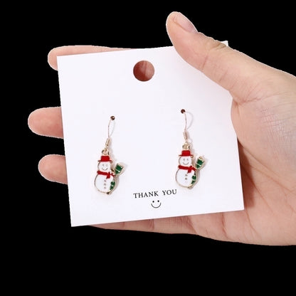Fashion Christmas Tree Snowflake Elk Silver Plated Enamel Women's Earrings 1 Pair