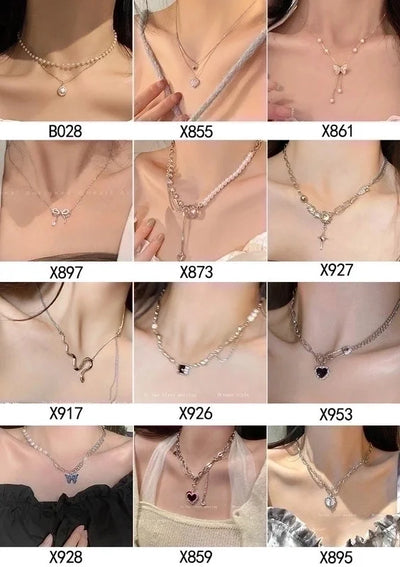 Fashion Heart Shape Titanium Steel Beaded Zircon Layered Necklaces 1 Piece