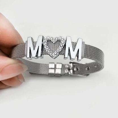 Mama Letter Stainless Steel Inlay Rhinestones Bracelets