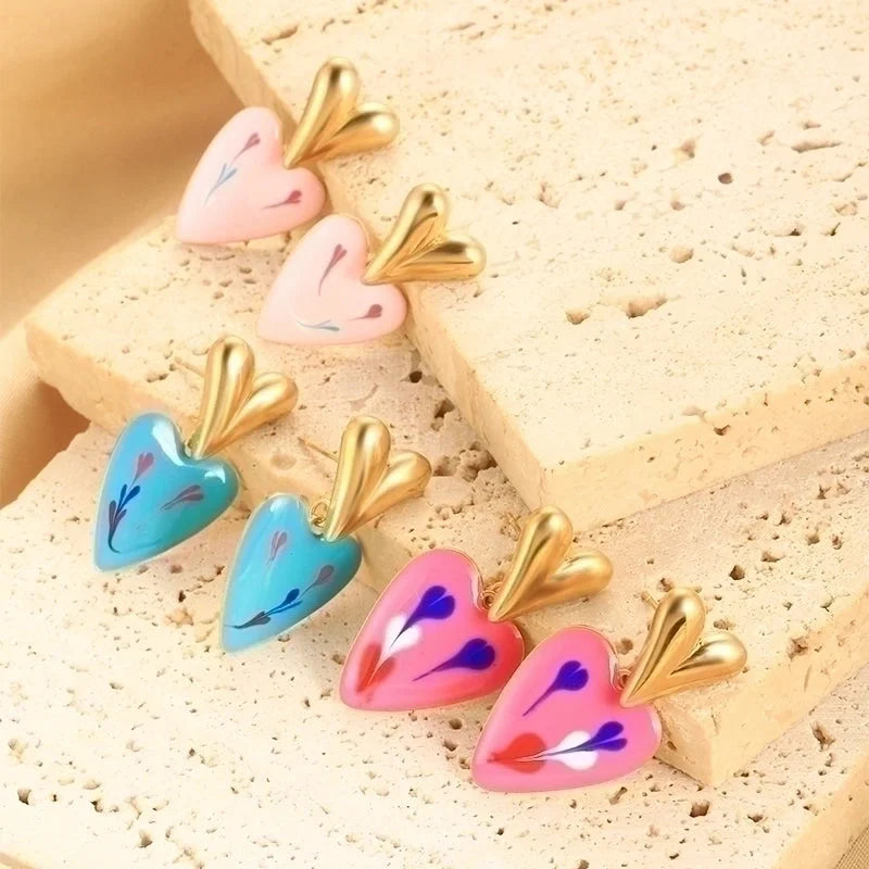 1 Pair Cute Sweet Heart Shape Plating 304 Stainless Steel Drop Earrings