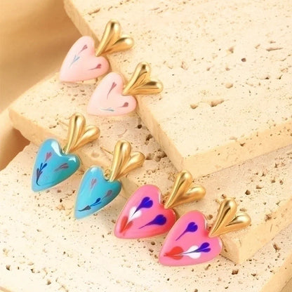 1 Pair Cute Sweet Heart Shape Plating 304 Stainless Steel Drop Earrings