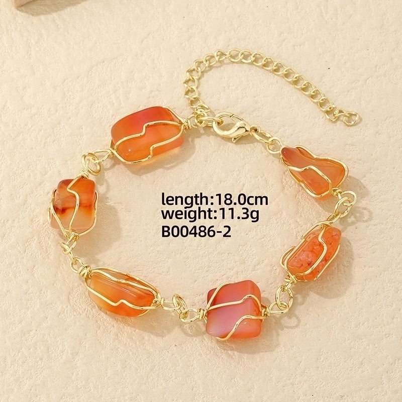 304 Stainless Steel Copper K Gold Plated Lady Shiny Plating Inlay Oval Zircon Bracelets