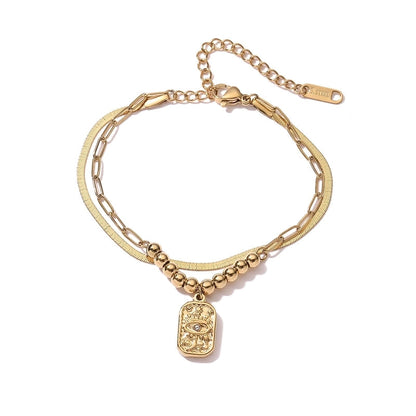 Retro Minimalist Commute Devil's Eye 304 Stainless Steel Zircon Paperclip Chain Snake Chain Bracelets In Bulk Stainless Steel Bracelets