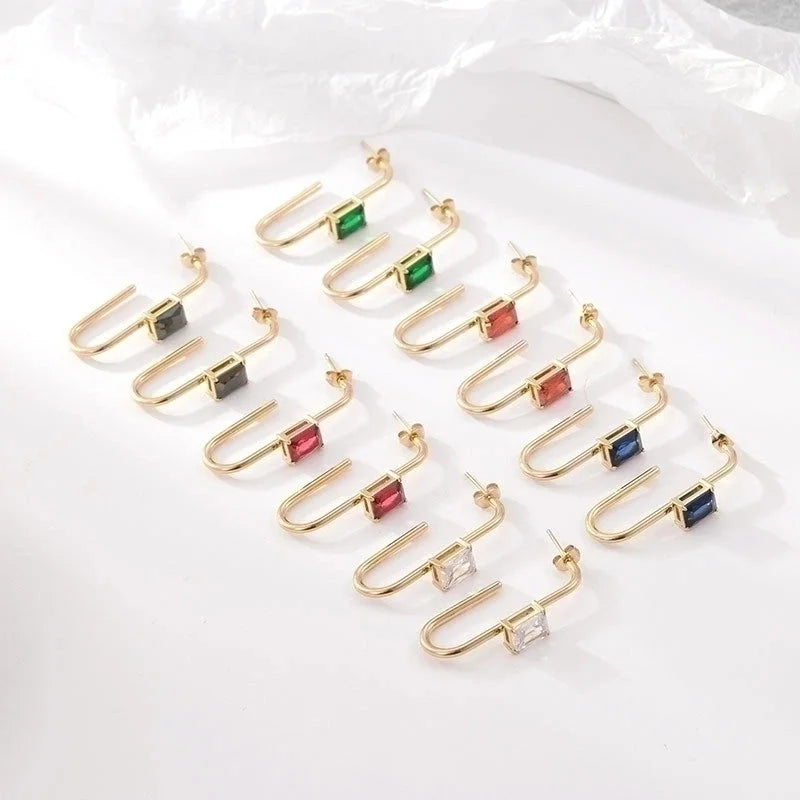 1 Pair Classic Style Geometric Plating Inlay 304 Stainless Steel Zircon Gold Plated Earrings