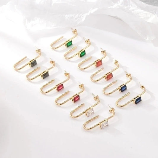 1 Pair Classic Style Geometric Plating Inlay 304 Stainless Steel Zircon Gold Plated Earrings
