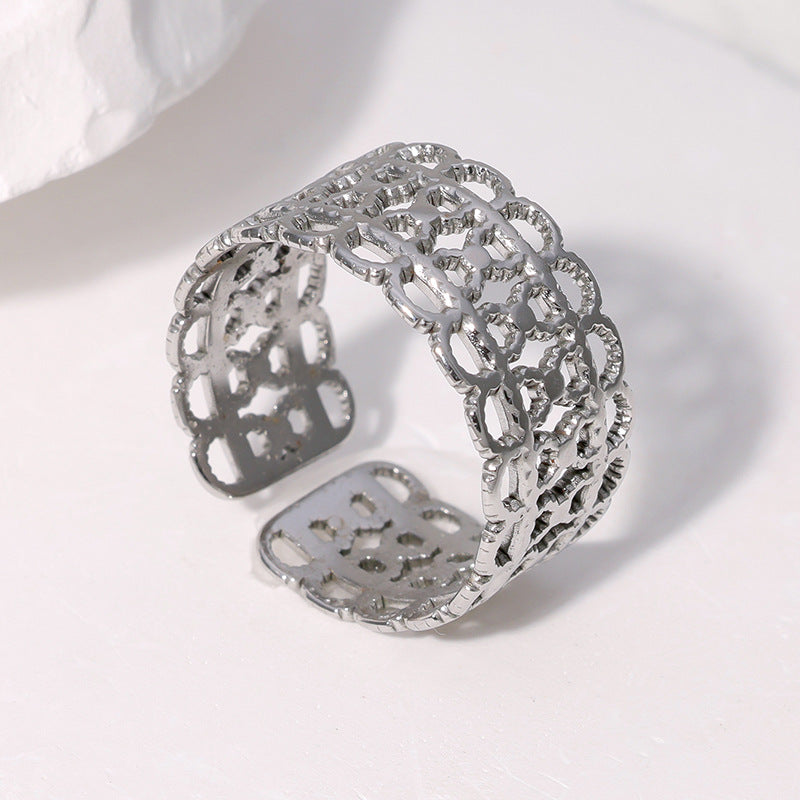 Vintage Open Ring Retro Hollow Geometric Stainless Steel Electroplating Rings