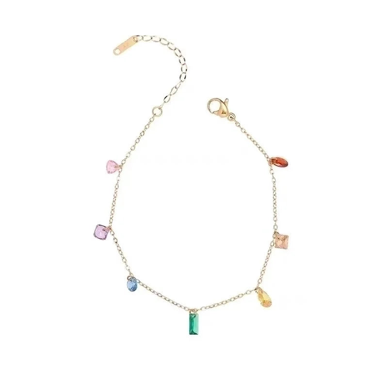 304 Stainless Steel 18K Gold Plated Sweet Inlay Oval Rectangle Artificial Rhinestones Bracelets Necklace