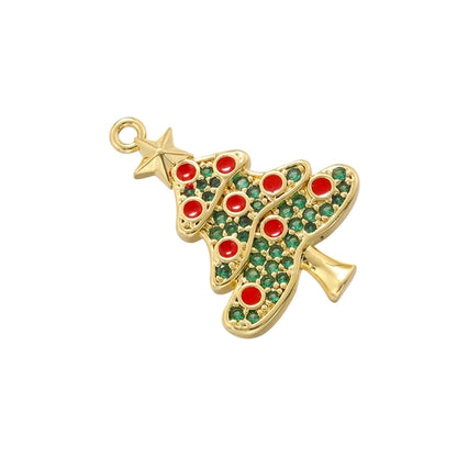 1 Piece 12*19.5mm 13*23.5mm 14*23mm Hole 1~1.9mm Copper Artificial Pearls Zircon 18K Gold Plated Christmas Tree Santa Claus Christmas Socks Pendant Jewelry Accessories