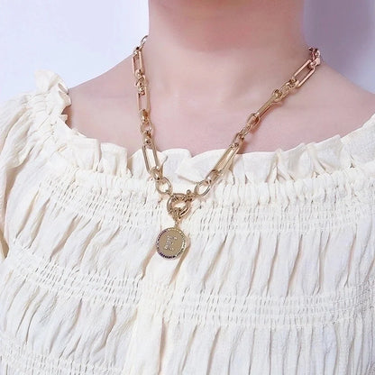 Alloy Inlaid Zircon Letter Necklace