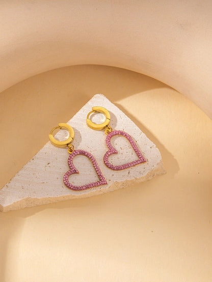 IG Style Minimalist Heart Shape Titanium Steel Shell Zircon Inlay Earrings Necklace