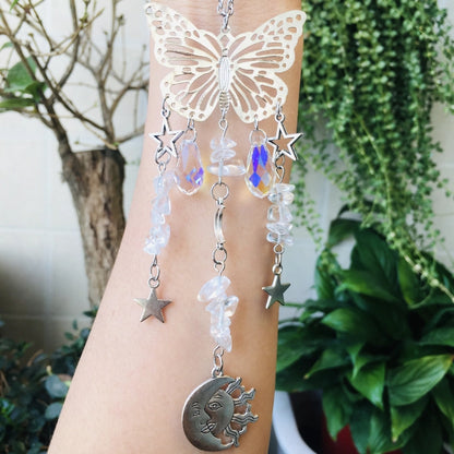 Christmas Pastoral Sun Butterfly Crystal Pendant Wind Chime Wall Art