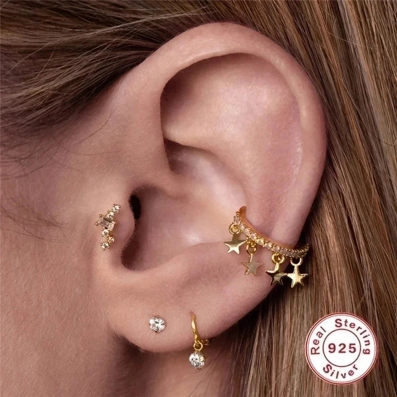 1 Piece Ear Cartilage Rings & Studs Fashion Solid Color 925 Sterling Silver Plating Inlay Zircon