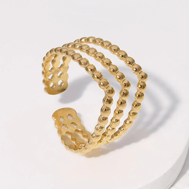 IG Style Open Ring Stripe Polka Dot Geometric Stainless Steel Electroplating Rings