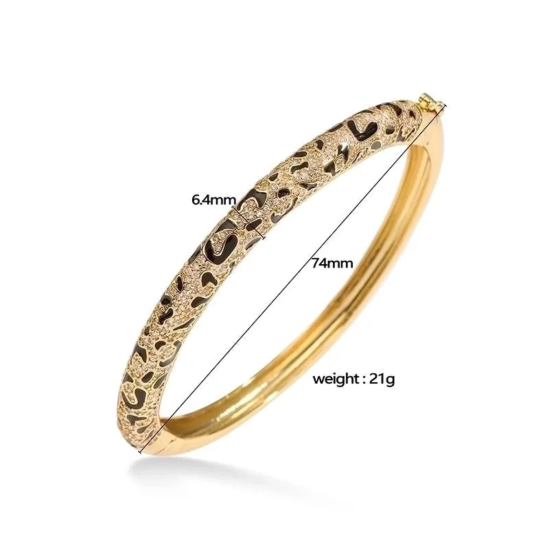 Copper 18K Gold Plated Enamel Inlay Round Snake Pattern Leopard Zircon Bracelets Earrings