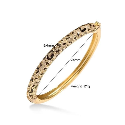 Copper 18K Gold Plated Enamel Inlay Round Snake Pattern Leopard Zircon Bracelets Earrings