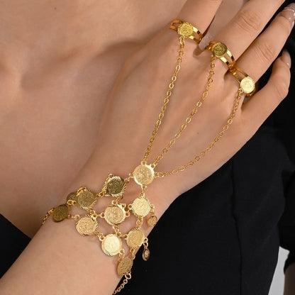 Copper 18K Gold Plated Minimalist Classic Style Plating Coin Bracelets Necklace