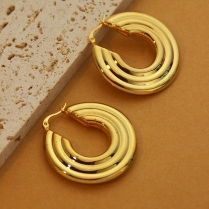 1 Pair Retro Minimalist C Shape U Shape Solid Color Plating Titanium Steel 18k Gold Plated Earrings