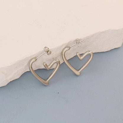 1 Pair Minimalist Round Square Heart Shape 304 Stainless Steel Earrings