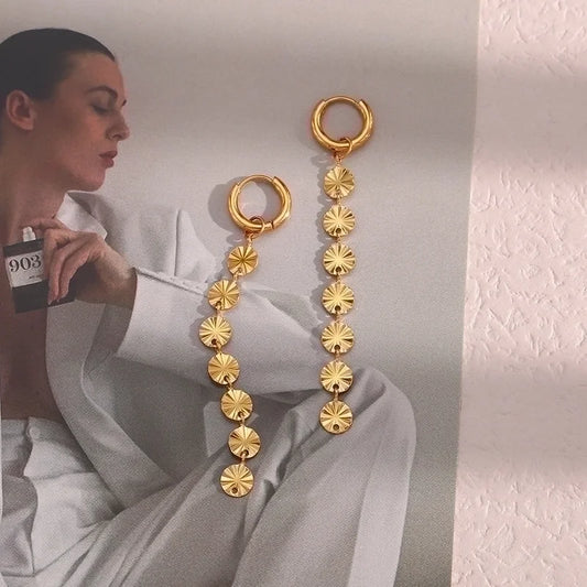 Fashion Snowflake Tassel 304 Stainless Steel 18K Gold Plated Drop Earrings