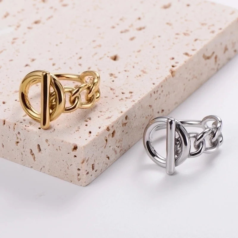 304 Stainless Steel 18K Gold Plated Minimalist Plating Chains Print No Inlaid Rings