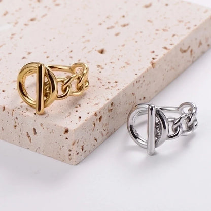 304 Stainless Steel 18K Gold Plated Minimalist Plating Chains Print No Inlaid Rings