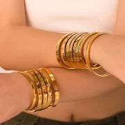 Vintage Style Minimalist Classic Style Geometric 304 Stainless Steel 18K Gold Plated Zircon Bangle In Bulk