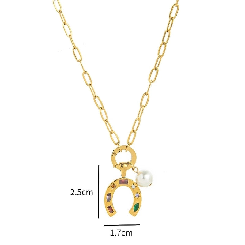 Minimalist Sun Moon Heart Shape 201 Stainless Steel 304 Stainless Steel Zircon 18K Gold Plated Beaded Pendant Necklace