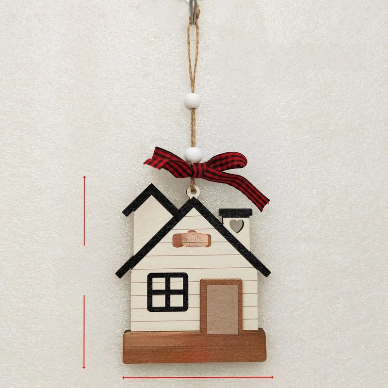 Christmas Cute Letter House Bow Knot Wood Indoor Party Decorations Hanging Ornaments