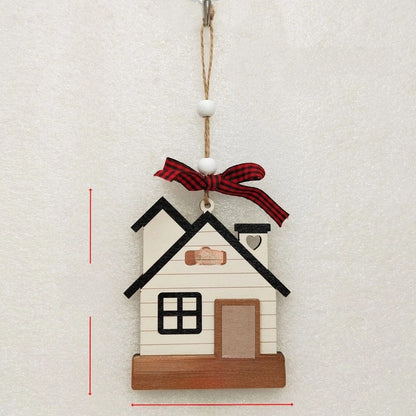 Christmas Cute Letter House Bow Knot Wood Indoor Party Decorations Hanging Ornaments