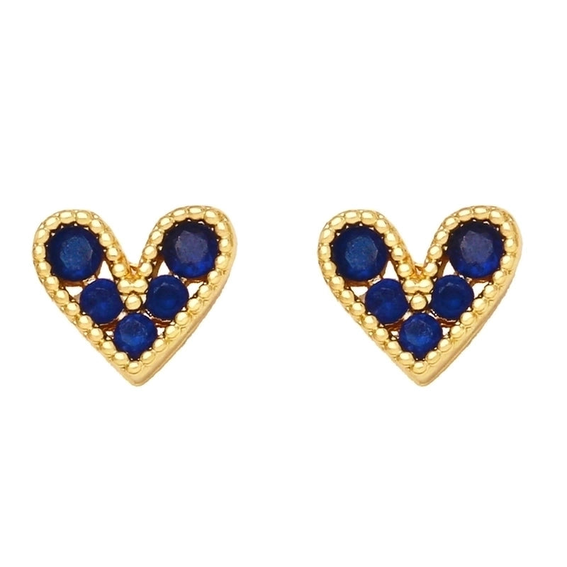 Fashion Heart Copper Artificial Gemstones 18k Gold Plated Earrings Ear Studs