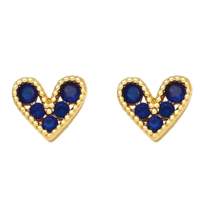 Fashion Heart Copper Artificial Gemstones 18k Gold Plated Earrings Ear Studs