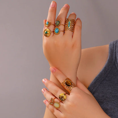 Open Ring IG Style Natural Stone Geometric Stainless Steel Electroplating Rings