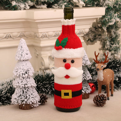 Christmas Decoration Wine Bottle Cover Knitted Yarn Red Wine Cover Christmas Restaurant Hotel Atmosphere Decoration Set
