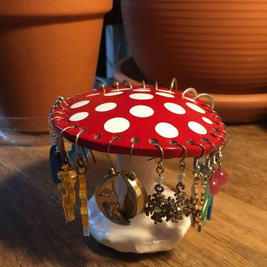 Mushroom Girl Earring Storage Ornament Garden Home Makeup Jewelry Storage Design Ornament