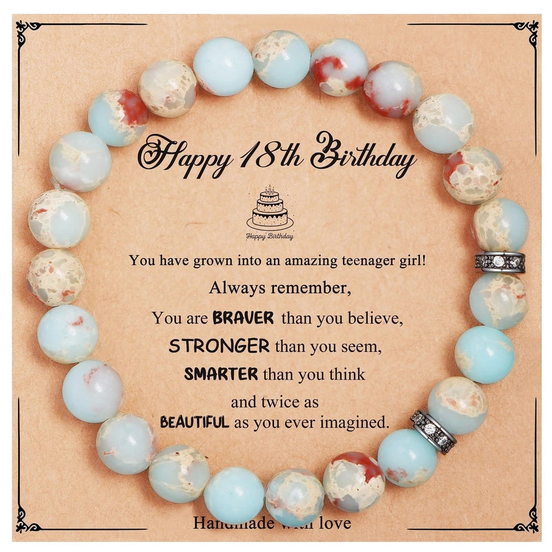 New Natural Stone Beaded Bracelet Birthday Christmas Gift Emperor Stone Powder Zebra Bracelet