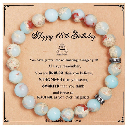 New Natural Stone Beaded Bracelet Birthday Christmas Gift Emperor Stone Powder Zebra Bracelet