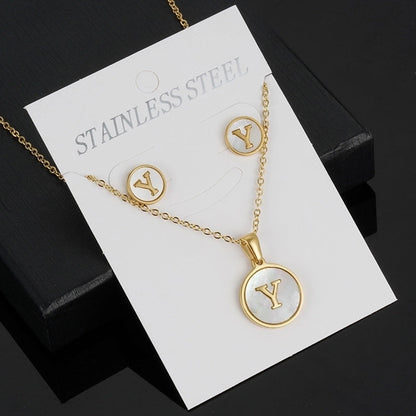 Minimalist Round Letter 304 Stainless Steel Shell 18K Gold Plated Gold Plated Stainless Steel Jewelry Sets