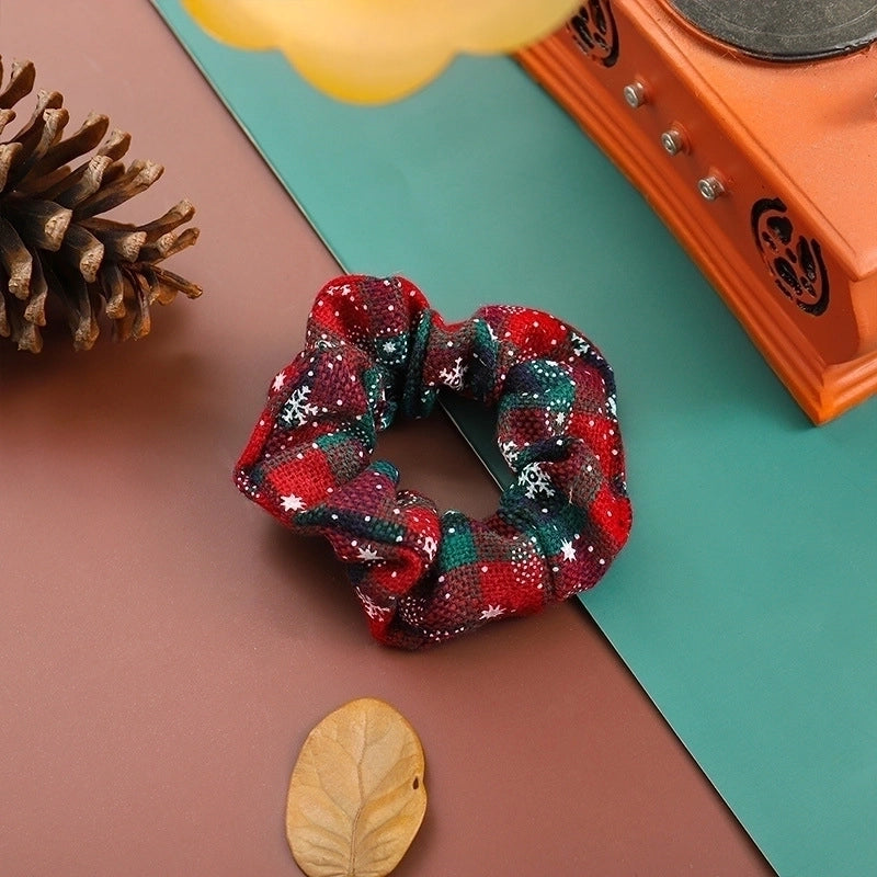 Fashion Color Block Plaid Snowflake Cloth Hair Tie 1 Piece