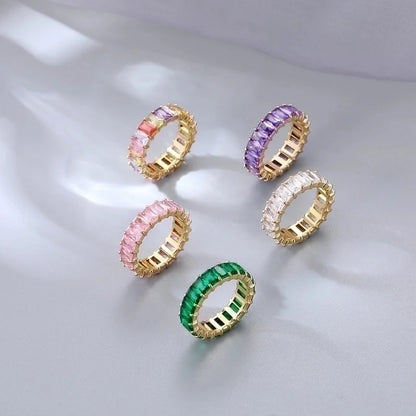 Fashion Round 304 Stainless Steel Zircon White Gold Plated Gold Plated Plating Rings