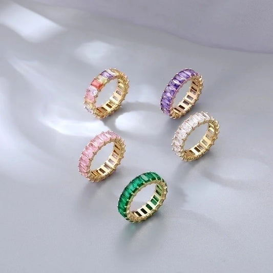 Fashion Round 304 Stainless Steel Zircon White Gold Plated Gold Plated Plating Rings