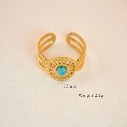 Retro Geometric Titanium Steel Natural Stone Open Rings In Bulk