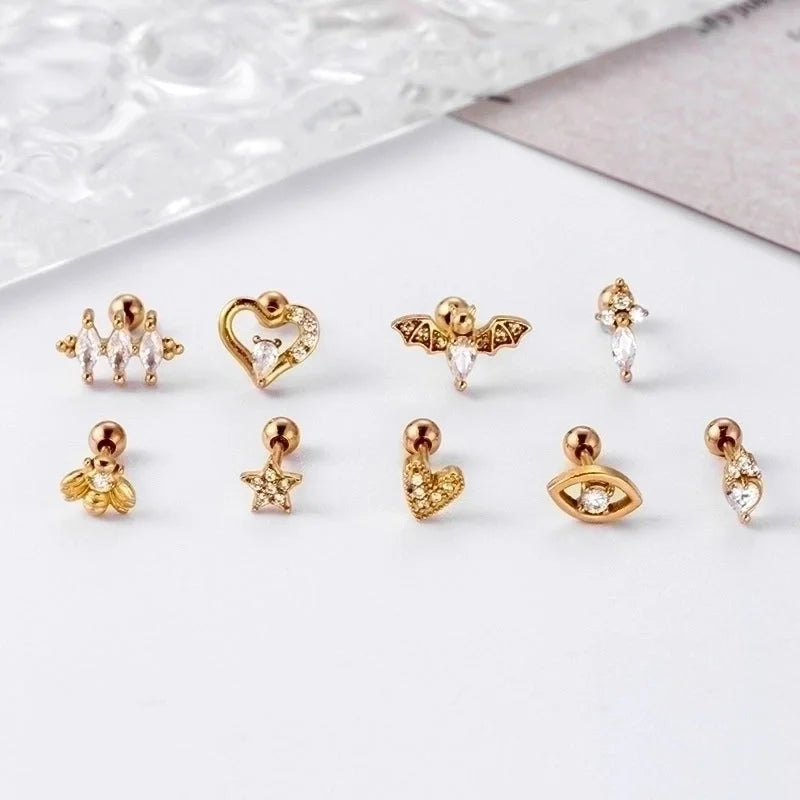 1 Piece Ear Cartilage Rings & Studs Fashion Heart Shape 316L Stainless Steel Copper Plating Inlay Zircon Ear Cartilage Rings & Studs